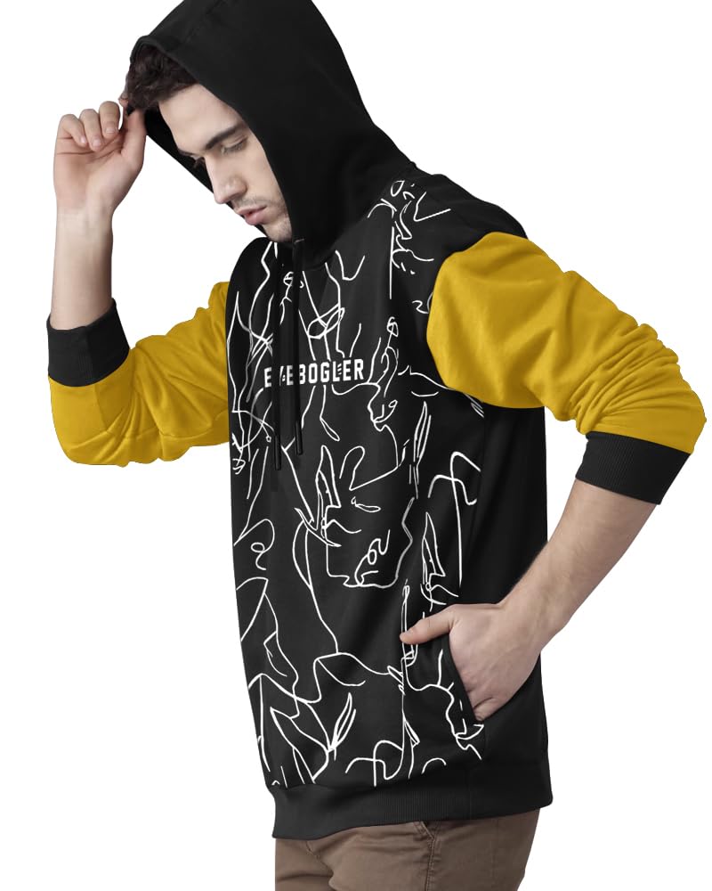 Noble Monk MenS Printed Cotton Blend Hooded Neck Sweatshirt | Full Sleeves | Casual Hoodie For Men