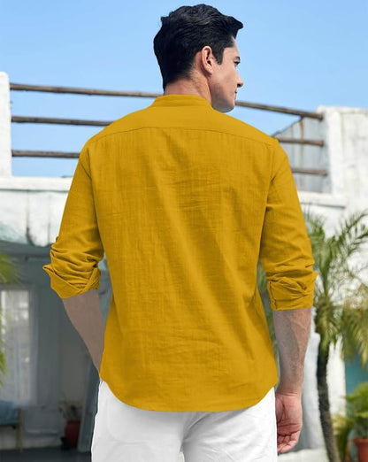 Finivo Fashion MenS Cotton Blend Short Kurta Shirt | Casual Ethnic Wear With Roll-Up Sleeves & Mandarin Collar | Comfortable Fi