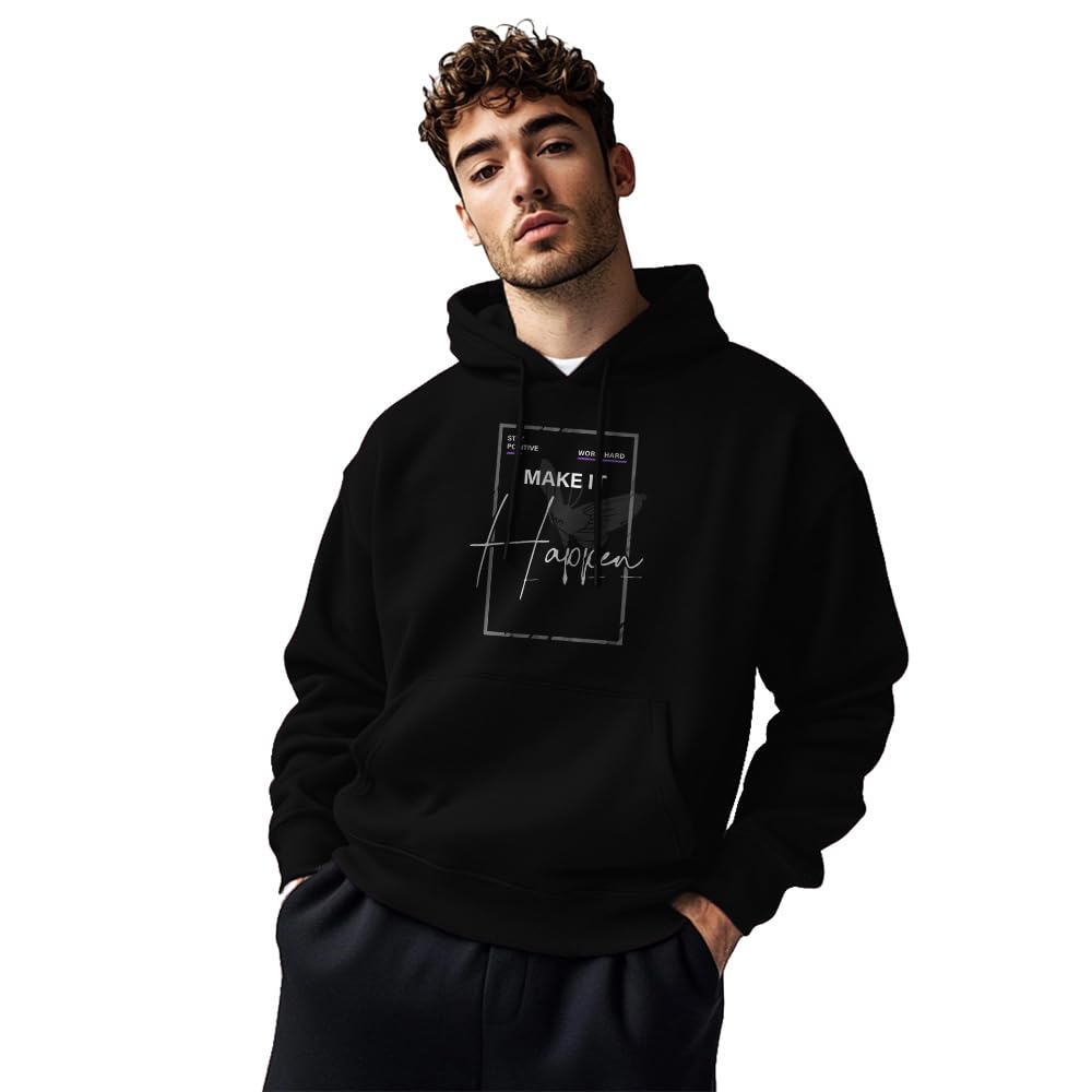 Nobero MenS Cotton Blend Neck Hooded Regular Fit Sweatshirt (1M-Twho-C0680_Black (X_Large)
