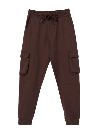 The Souled Store Solids: Choco Brown Boys Drawstringed Cotton Cargo Joggers