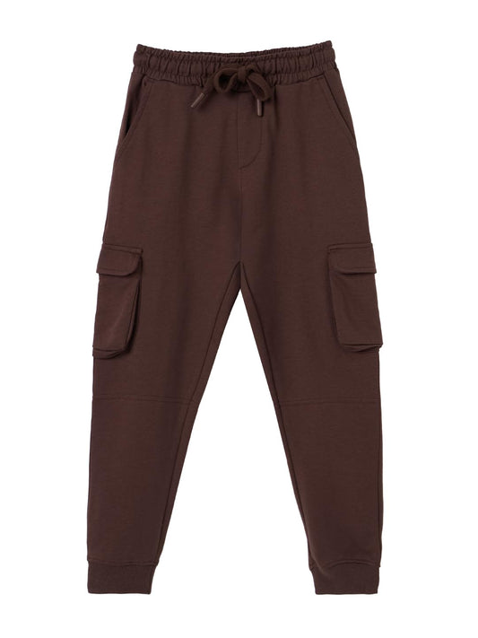 The Souled Store Solids: Choco Brown Boys Drawstringed Cotton Cargo Joggers