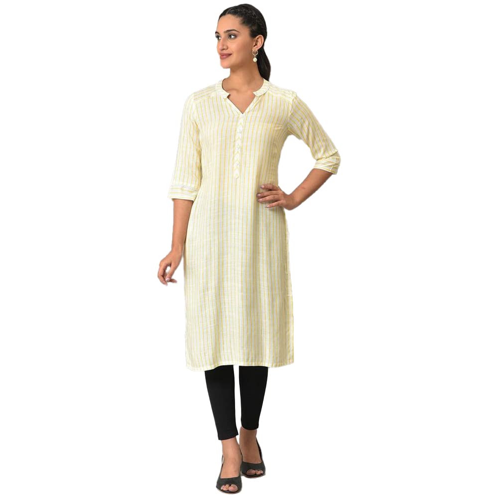 Yellow Stripe Printed Casual Kurta
