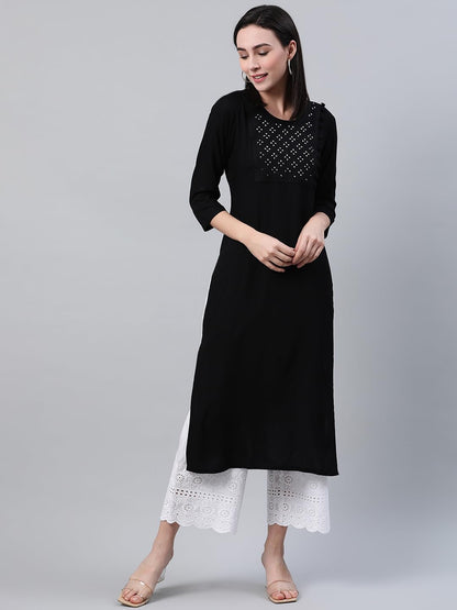 Libas WomenS Rayon Blend Solid Straight Kurta (12079_Black