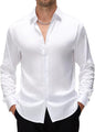 Cb-Colebrook Mens Stylish Solid Silk Satin Casual Dress Shirts For Men Shiny Long Sleeve Button Down Shirt Party Prom Wedding Sh