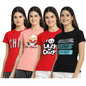 Preneum Womens Cotton Regular Fit Latest Graphic Stylish Printed Short Sleeves Casual T-Shirt || Trendy & Style (Pack 4), Red &