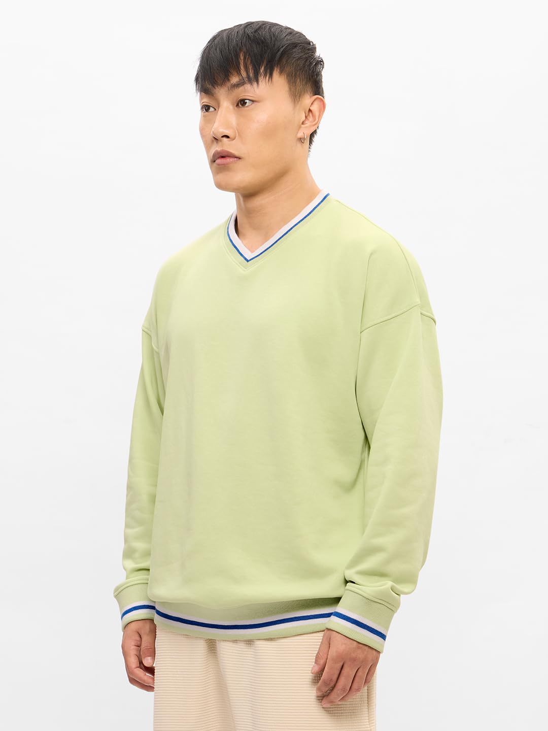 The Souled Store Originals : Minty White Men and Boys Long Sleeves Printed Cotton Blend Oversized Sweatshirts