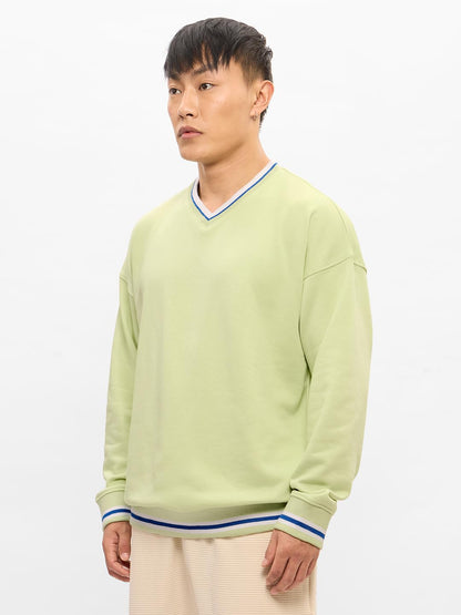 The Souled Store Originals : Minty White Men and Boys Long Sleeves Printed Cotton Blend Oversized Sweatshirts