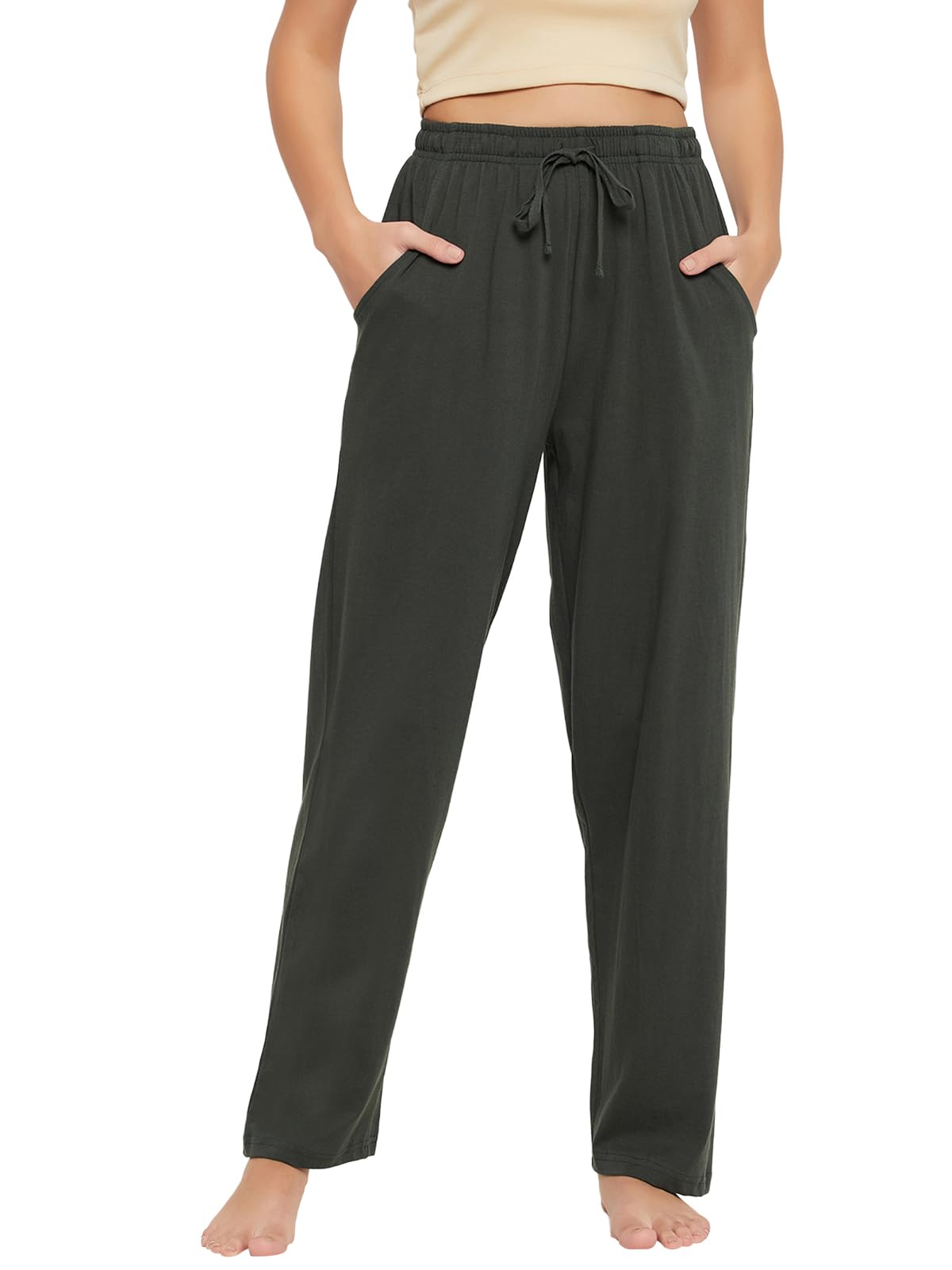 Clovia Womens Cotton Rich Solid Pyjama (LB0173D17_Green_S)
