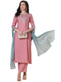 ANNI DESIGNER Women s viscose rayon embroidered straight Kurta with trousers and dupatta, Pink, XL