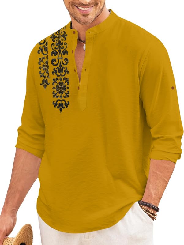 Finivo Fashion MenS Regular Fit Cotton Blend Short Kurta Shirt | Full Sleeve Ethnic Shirt With Mandarin Collar And Button Plack