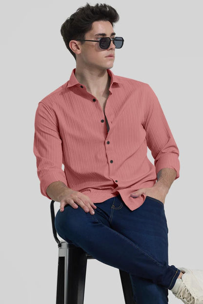 Finivo Fashion MenS Casual Cotton Plain Button Down Shirts Full Sleeve Textured Summer Beach Shirt For Men Peach