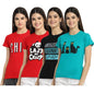 Preneum Womens Cotton Regular Fit Latest Graphic Stylish Printed Short Sleeves Casual T-Shirt || Trendy & Style (Pack 4), Red &