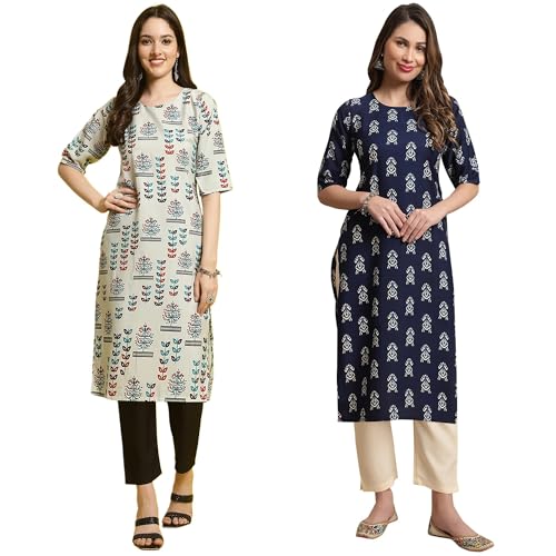Pinkmint Printed Round Neck Kurta Set for Women ll Kurti & Pant Set for Women ll Regular Fit Kurta Set (Pack of 2) Red-Black