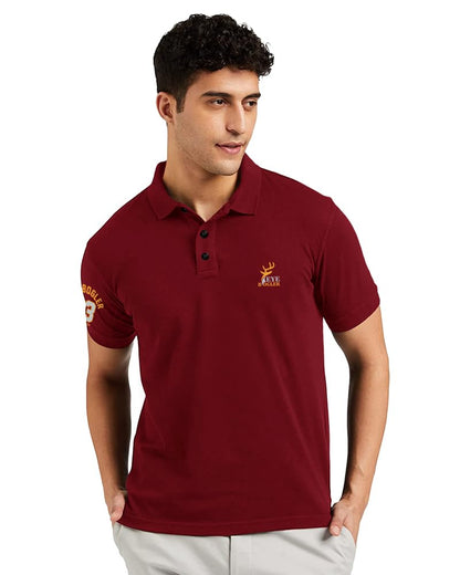 Eyebogler Regular Fit Mens Polo Neck Half Sleeve Soild Casual Tshirt Wine Red