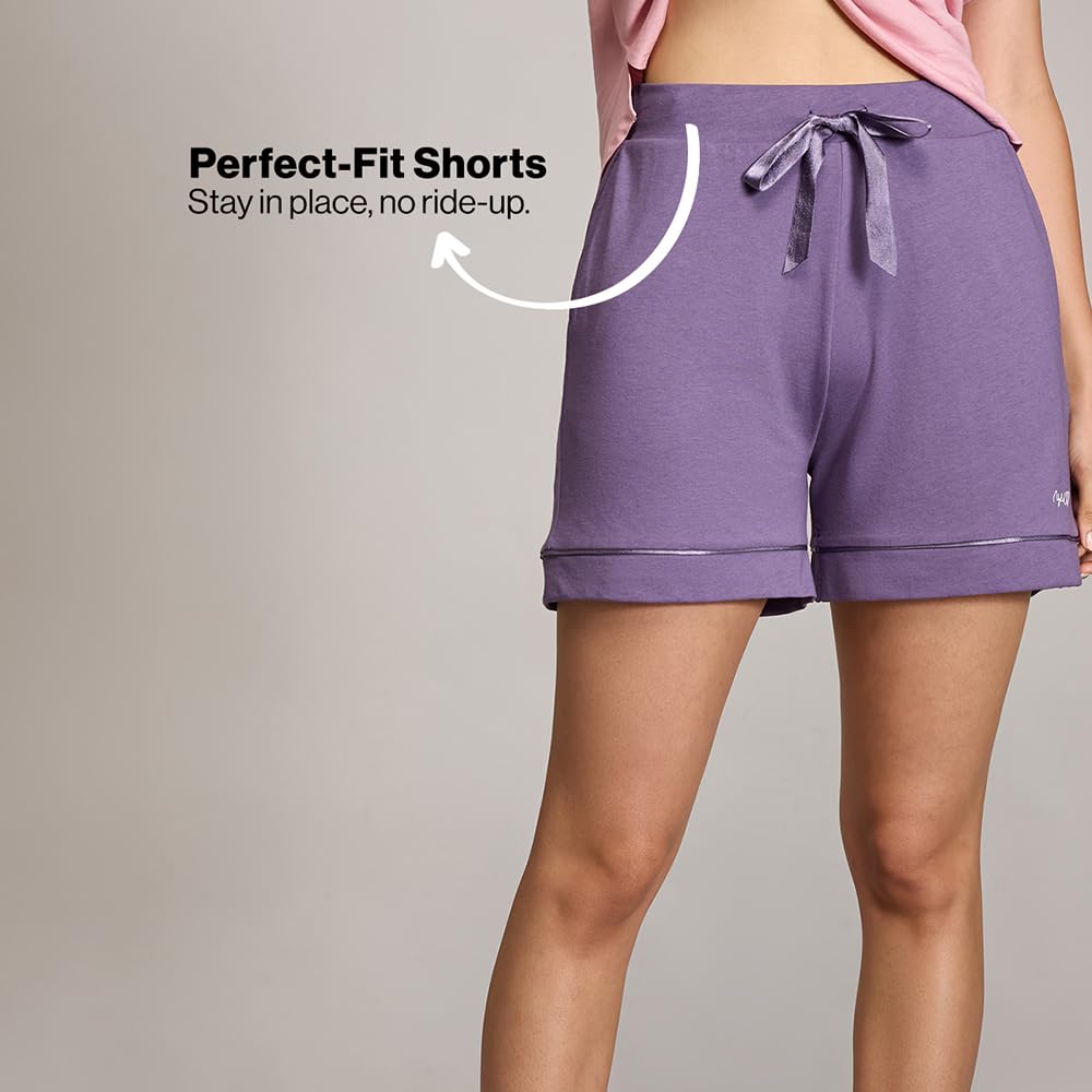 Nykd (Nys912 Soft Cotton Modal Shorts For Women | Relaxed Fit With Non Slip Elasticated Waistband, Adjustable Drawcord & 2 Side