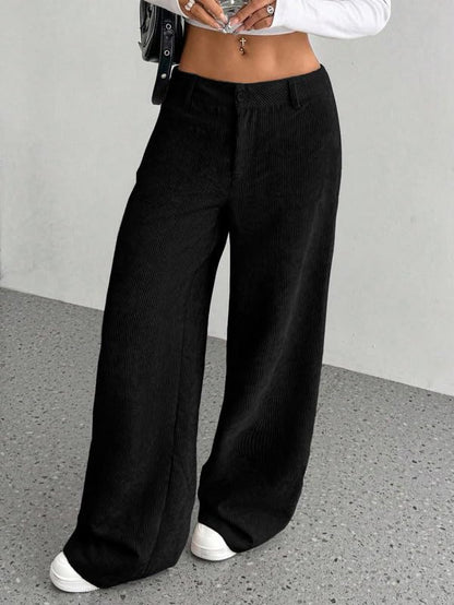 SMOWKLY Womens Aesthetic Cotton-Blend Wide Leg Pants with Pocket || Loose Comfy Elastic Waist Corduroy Textured Casual Work Tro