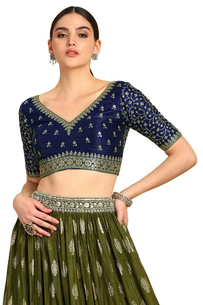 Soch Womens Navy Blue Zari Embroidery Padded Silk Blend Blouse With Sequins