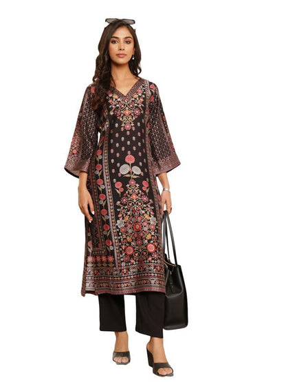Varanga Women Black Floral Printed Kurta With Solid Trouser  Comfortable Cotton Set For Casual Outings, Versatile Design For All