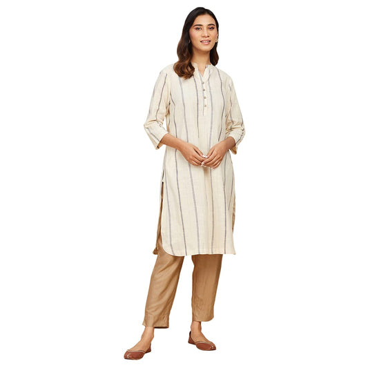Fabindia Women's Cotton Blend Striped Regular Kurta