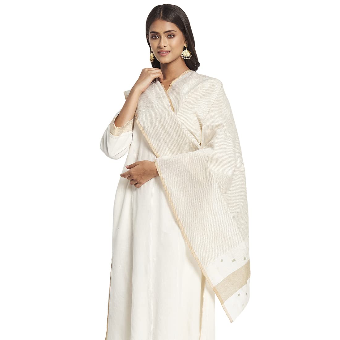 Fabindia Women Geometric Linen Blend Stoles Natural_Freesize