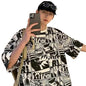 Thalasi Comic All Over Printed Green Anime Oversized T Shirts For Men - Drop Shoulder Loose Fit Cotton T-Shirt - Trending Naruto