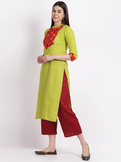 GoSriKi Women's Cotton Blend Straight Kurta with Palazzo (PUCHI-GO)