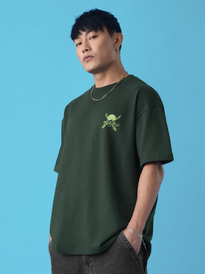 The Souled Store One Piece: Roronoa Zoro Men and Boys Short Sleeves Round Neck Green Graphic Printed Heavy Gauge Fabric Oversize