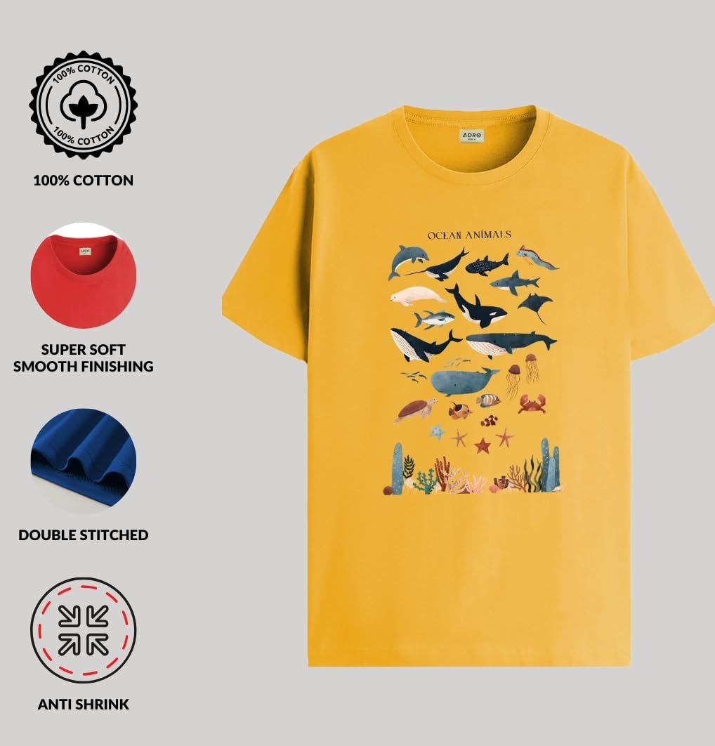 ADRO T Shirts for Boys & Girls || Ocean Sharks Printed T-Shirt || Ages 3-14 || 100% Cotton Round Neck Tshirt for Boys & Girls||K