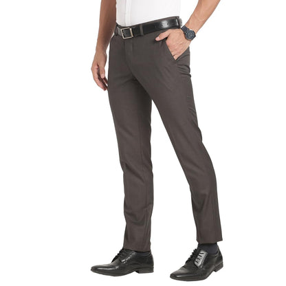 Turtle Men Terry Rayon Dark Brown Solid Slim Fit Formal Trouser