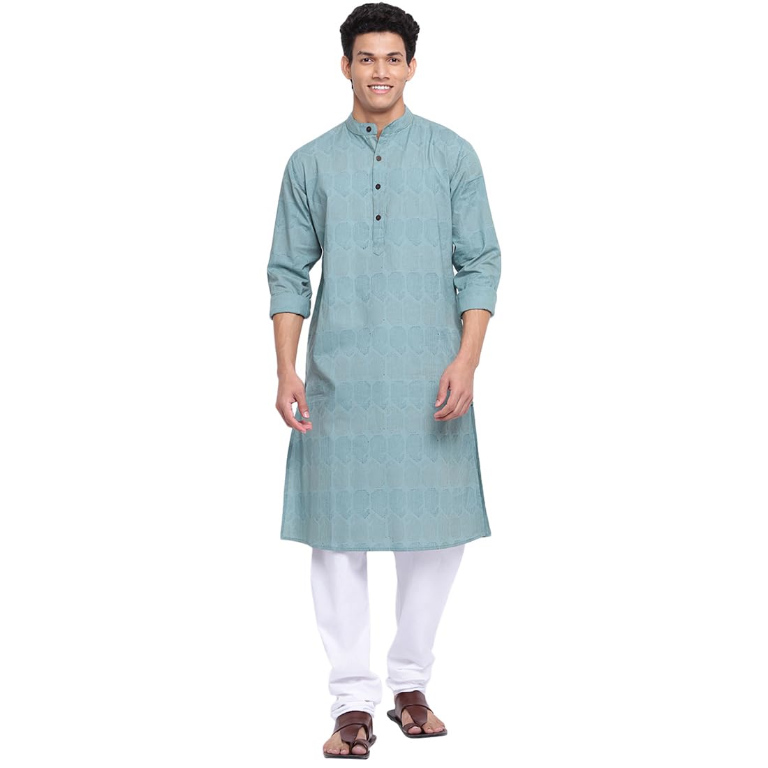 Fabindia MenS Cotton Slim Kurta (102409601_Green