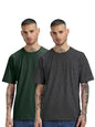 Veirdo Mens Oversized Baggy Fit Drop Shoulder Short Sleeve Round Neck Solid Cotton T-Shirt
