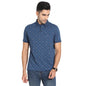 Turtle Men Knitted Blue Printed Polo Neck Half Sleeve Casual T-Shirt