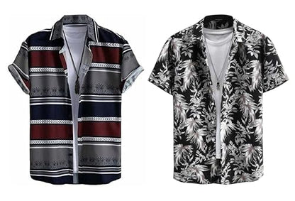 Rebelify Half Sleeve Printed Shirts For Men Regular Fit Printed Spread Collar Casual Shirt Lycra Fabric With Combo Shirt (Pack O