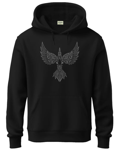 ADRO Mens Cotton Neck Hooded Sweatshirt (H24-BIRD-BL_Black