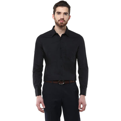 Turtle Men 100% Cotton Black Solid Slim Fit Formal Shirt