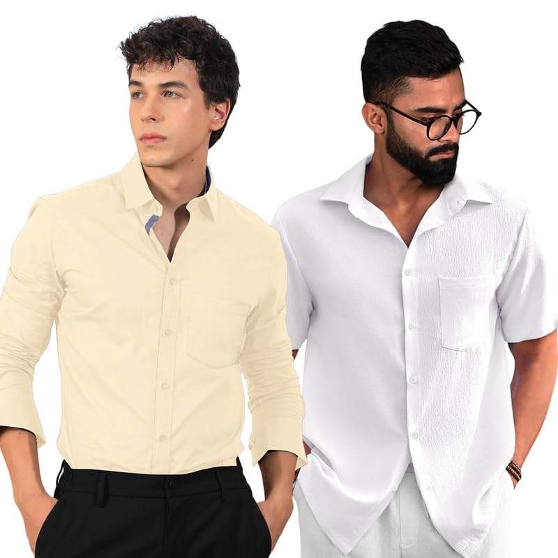 Pinkmint Shirt for Men ll Cotton & Popcron Style Shirt ll All Day Wear Mens Shirt (Pack of 2)