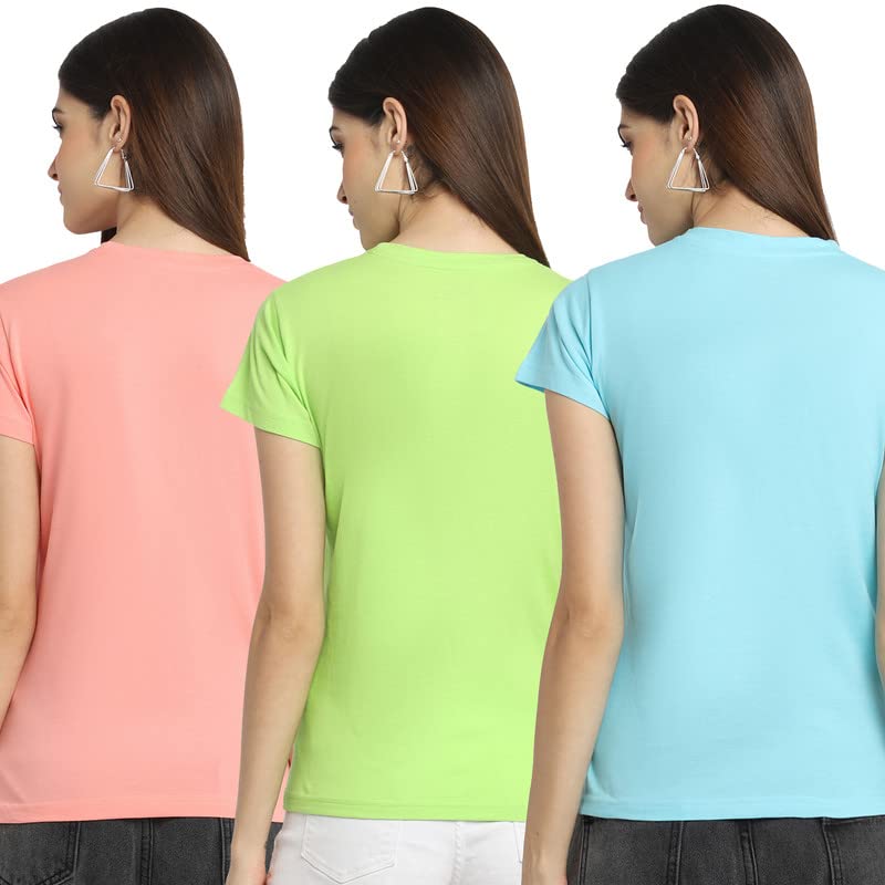 Preneum Womens Cotton Regular Fit Latest Graphic Stylish Printed Short Sleeves Casual T-Shirt || Trending & Style (Pack 3), Pin