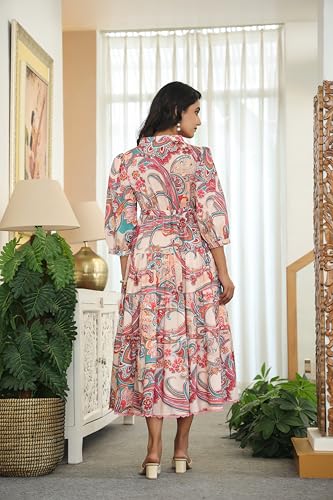 Greciilooks Women Rayon Casual Knee-Length Western Dress, Multicolour, Small