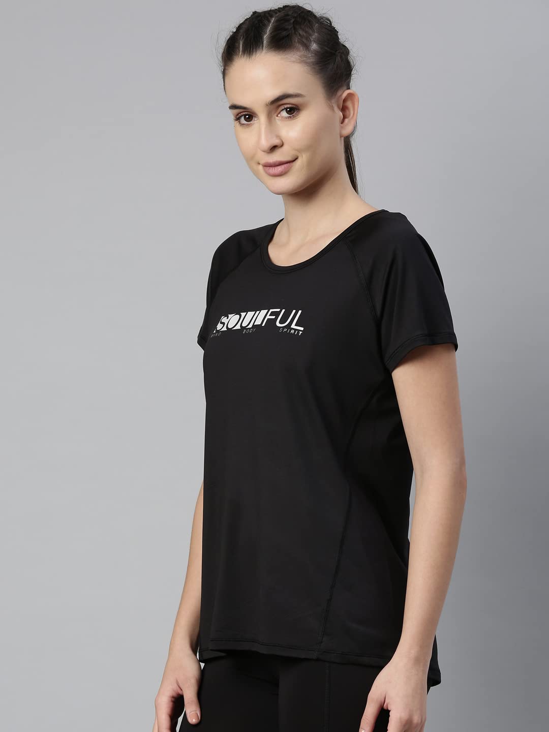 Enamor Athleisure Womens Polyester Relaxed Fit Long Length Raglan Sleeves Scoop Neck Quick Dry 4 Way Stretch Antimicrobial Grap