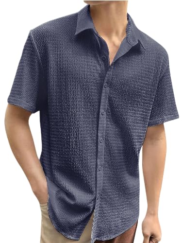Tee Projekt Mens Popcorn Shirt Texture Pattern Mens Casual Shirt Half Sleeves Goa Beach Summer Shirt Grey