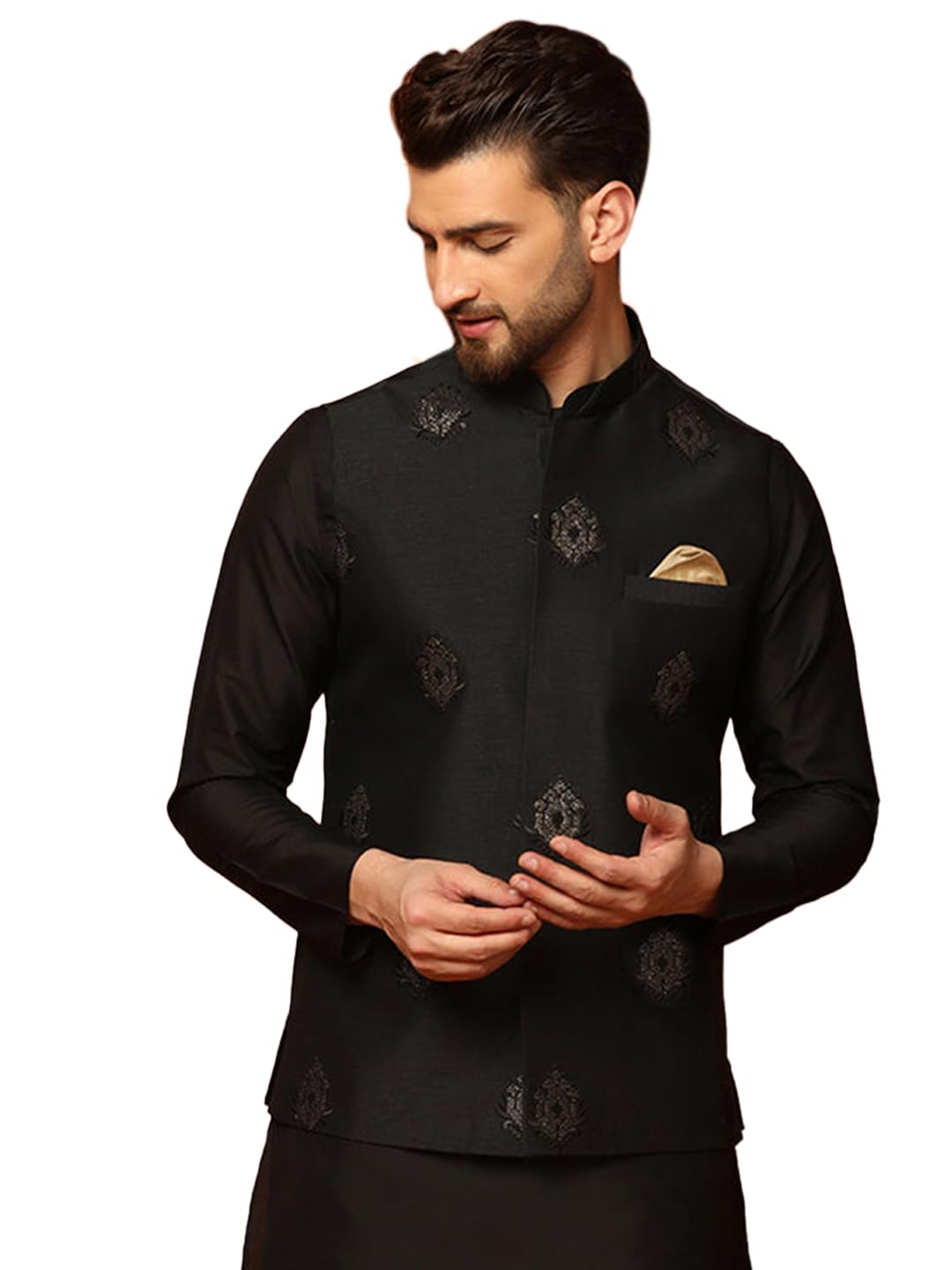Kisah Nehru Jacket For Men  Embroidered Cotton Blend Modi Jacket | Ethnic & Formal Waist Coat For Weddings, Parties & Office Wea