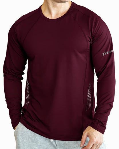 Noble Monk MenS Active Wear Regular Fit Round Neck T Shirt |Full Sleeves |Solid Pattern | Dry Fit T-Shirt For Men Wine Melange
