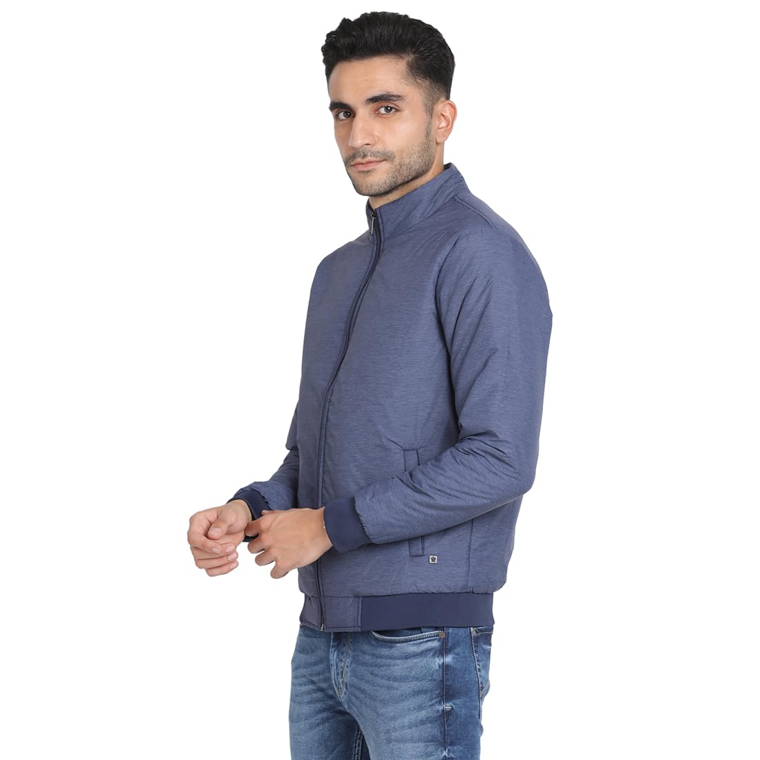 Turtle Men Nylon Solid Blue Zipper Windcheater Jacket