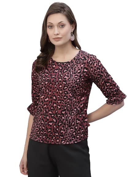 Style Quotient Women Brown and Black Animal Printed Polyester Smart Casual Top