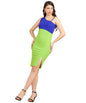 Popwings Women Casual Blue & Green Asymmetric Noodle Strap Dress | Women Dress | Women Latest Knee Length Trendy Dress
