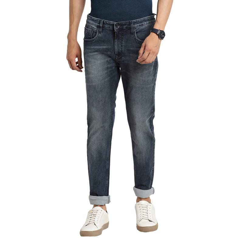 Turtle Men Dark Grey Narrow Fit Solid Jeans