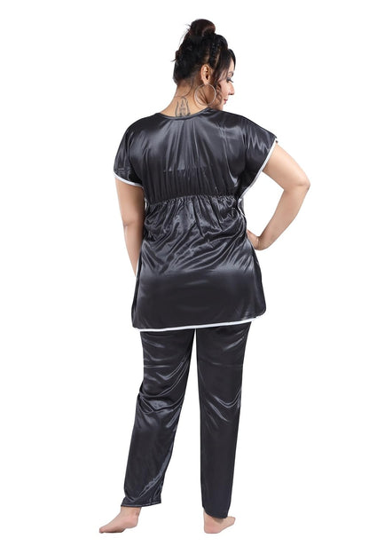 Fabme WomenS Satin Black Kaftan Top & Pyjama Set