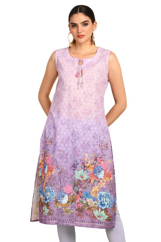 Soch Womens Purple Embroidered Kurta With Tie-Ups