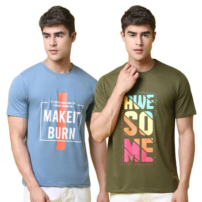 Pinkmint Combo T-Shirt for Men Cotton Blend Casual Half Sleeve T-Shirt l Active wear l Regular Home T-Shirt (Pack of 2)