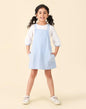 Fabindia Girl's Cotton Straight Waist Length Dungaree Set (2117925BLUE_Blue